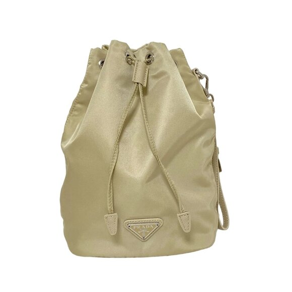 PRADA - Beige Nylon Leather Pouch 474-063025 - Picture 1 of 5